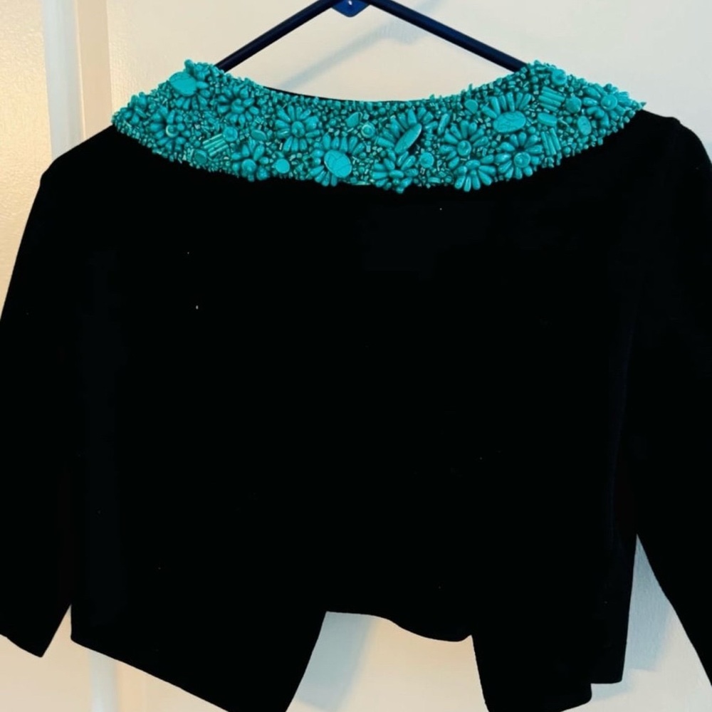Moschino Cardigan embroidered with genuine Turquoise stones sz 10 Made in Italy - Picture 7 of 11